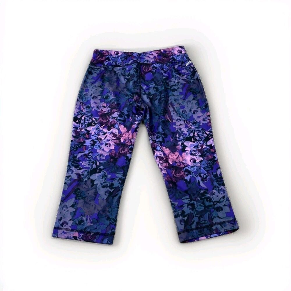 Danskin Floral Capri Pants Women's Medium Purple Pink Activewear Stretch
